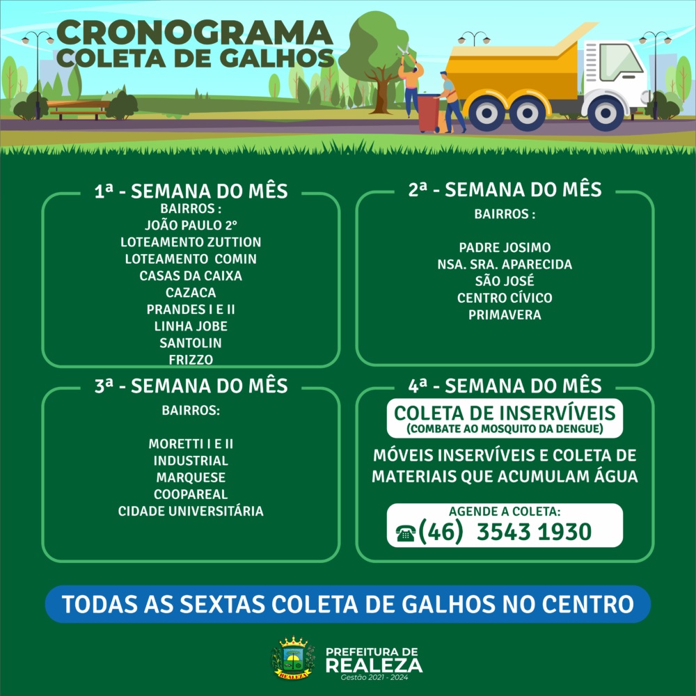 Secretaria de Viação Obras e Urbanismo de Realeza disponibiliza novo  cronograma de coleta de galhos - Rádio Clube de Realeza